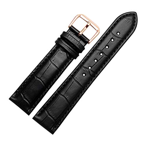 12mm-24mm Männer Frauen Bambusmuster Band Dornschliesse Rind Klassisches Breath Armband mit Installationswerkzeuge Schwarz Armband mit Rosegold Buckle, 21mm von Scherry