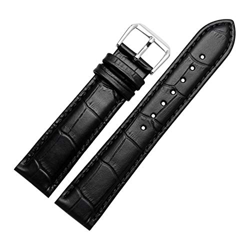 12mm-24mm Männer Frauen Bambusmuster Band Dornschliesse Rind Klassisches Breath Armband mit Installationswerkzeuge Schwarz Armband mit Silber Schnalle, 22mm von Scherry