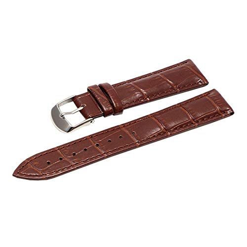 14.12/16/18/19/20/21/22/24mm buntes echtes Leder Bambusmuster Armband Männer Frauen wasserdichter Handgelenk-Armband-Ersatz Brown Armband mit Silber Schnalle, 14mm von Scherry