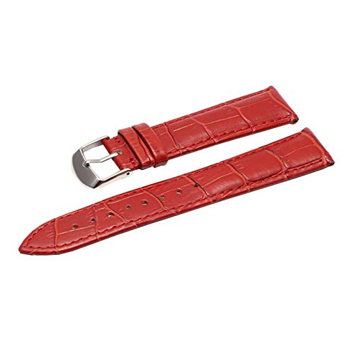 14.12/16/18/19/20/21/22/24mm buntes echtes Leder Bambusmuster Armband Männer Frauen wasserdichter Handgelenk-Armband-Ersatz Red Armband mit Silber Schnalle, 14mm von Scherry