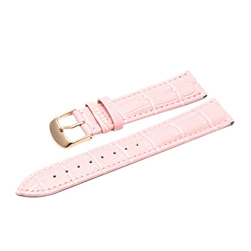 14.12/16/18/19/20/21/22/24mm buntes echtes Leder Bambusmuster Armband Männer Frauen wasserdichter Handgelenk-Armband-Ersatz Rosa Armband mit Rosegold Buckle, 14mm von Scherry