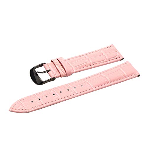 14.12/16/18/19/20/21/22/24mm buntes echtes Leder Bambusmuster Armband Männer Frauen wasserdichter Handgelenk-Armband-Ersatz Rosa Armband mit schwarzer Wölbung, 18mm von Scherry