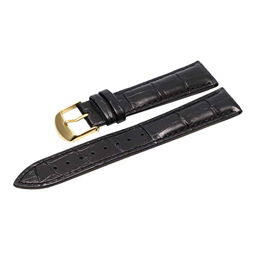 14.12/16/18/19/20/21/22/24mm buntes echtes Leder Bambusmuster Armband Männer Frauen wasserdichter Handgelenk-Armband-Ersatz Schwarz Armband mit Goldschnalle, 18mm von Scherry