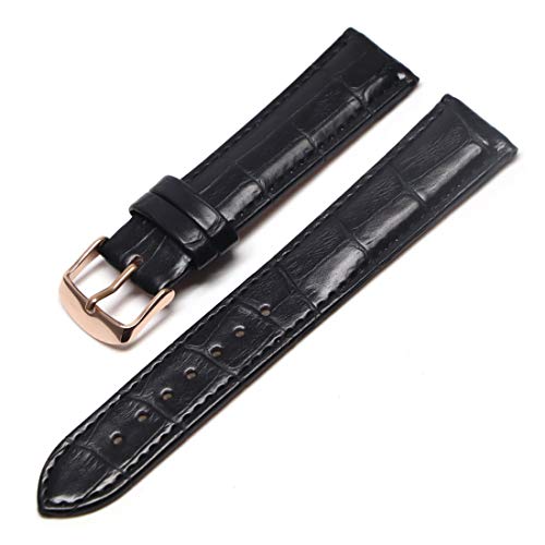 14mm/16mm/18mm/20mm/22mm/24mm Pin Buckle Black Watch Band Soft-Leder-Männer und Frauen wasserdichter Uhrenarmband, Schwarz Rose Gold 20mm von Scherry