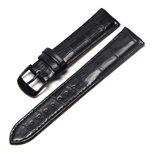 14mm/16mm/18mm/20mm/22mm/24mm Pin Buckle Black Watch Band Soft-Leder-Männer und Frauen wasserdichter Uhrenarmband, Schwarz Schwarz 20mm von Scherry