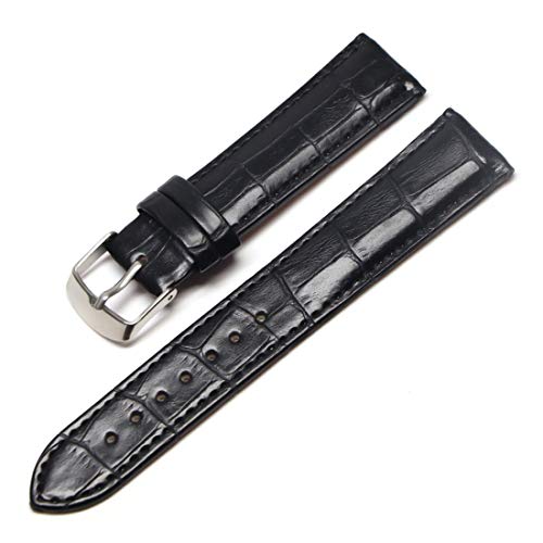 14mm/16mm/18mm/20mm/22mm/24mm Pin Buckle Black Watch Band Soft-Leder-Männer und Frauen wasserdichter Uhrenarmband, Schwarz-Silber-22mm von Scherry