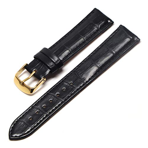 14mm/16mm/18mm/20mm/22mm/24mm Pin Buckle Black Watch Band Soft-Leder-Männer und Frauen wasserdichter Uhrenarmband, schwarzes Gold 14mm von Scherry