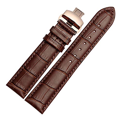 14mm-24mm echtes Leder-Mann-Uhrenarmband-Armband Quick Release Butterflyschließe handgenähte Armband Ersatz Braun Braun Armband mit Rosegold Buckle, 14mm von Scherry