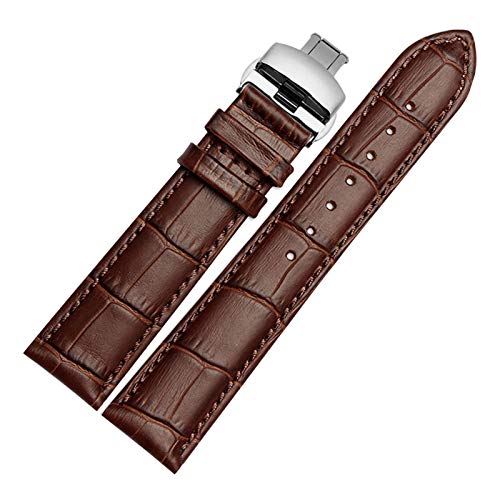 14mm-24mm echtes Leder-Mann-Uhrenarmband-Armband Quick Release Butterflyschließe handgenähte Armband Ersatz Braun Braun Armband mit Silber Schnalle, 14mm von Scherry