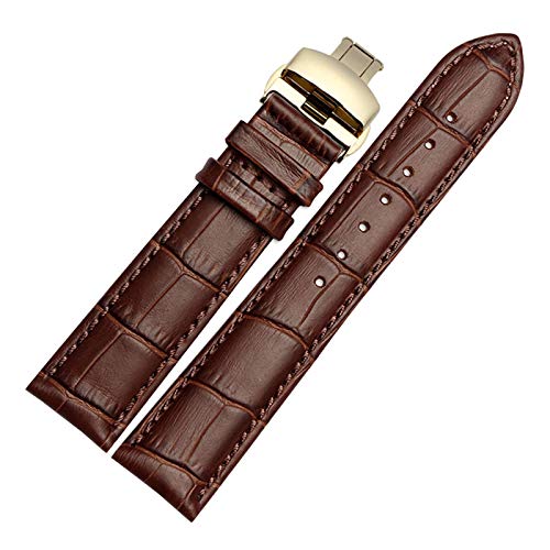 14mm-24mm echtes Leder-Mann-Uhrenarmband-Armband Quick Release Butterflyschließe handgenähte Armband Ersatz Braun Braun Uhrenarmband mit Goldschnalle, 23mm von Scherry