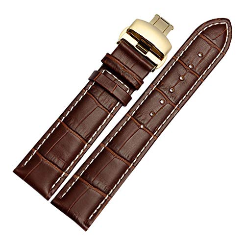 14mm-24mm echtes Leder-Mann-Uhrenarmband-Armband Quick Release Butterflyschließe handgenähte Armband Ersatz Braun Weiß Armband mit Goldschnalle, 23mm von Scherry