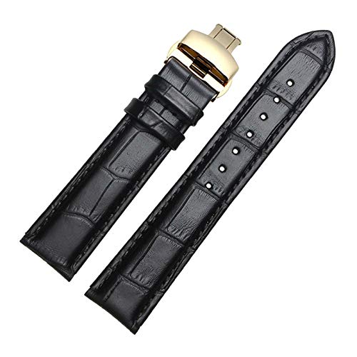 14mm-24mm echtes Leder-Mann-Uhrenarmband-Armband Quick Release Butterflyschließe handgenähte Armband Ersatz Schwarz Schwarz Armband mit Goldschnalle, 21mm von Scherry