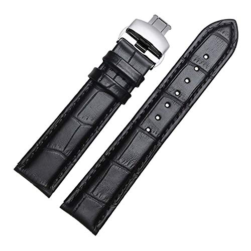 14mm-24mm echtes Leder-Mann-Uhrenarmband-Armband Quick Release Butterflyschließe handgenähte Armband Ersatz Schwarz Schwarz Armband mit Silber Schnalle, 16mm von Scherry