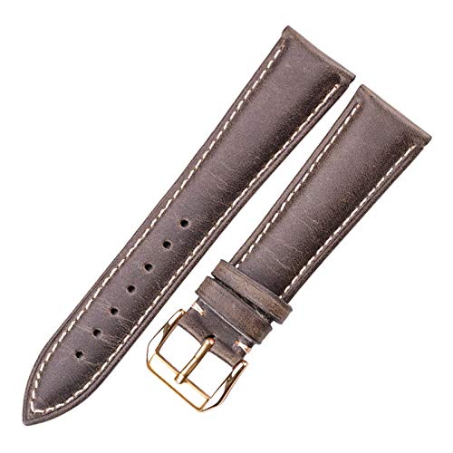 18/20/22/24mm-Öl-Wachs-echtes Leder-Armband Frauen Männer Rinddornschließe Uhrenarmband Band Retro Armband Ersatz Grün Armband mit Goldschließe, 18mm von Scherry