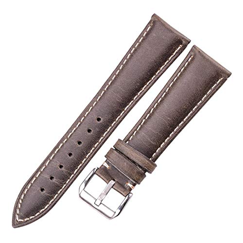 18/20/22/24mm-Öl-Wachs-echtes Leder-Armband Frauen Männer Rinddornschließe Uhrenarmband Band Retro Armband Ersatz Grün Armband mit Silber Verschluss, 22mm von Scherry