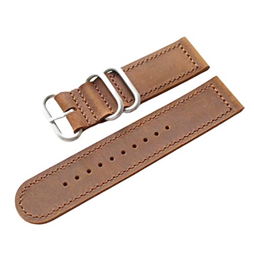 18mm/20mm/22mm/24mm NATO Uhrenarmband Leder One-Piece-Uhrenarmband-Ring-Art Retro-Uhrenarmband Brown Silver Buckle, 18mm von Scherry