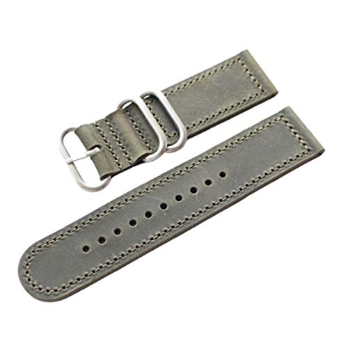 18mm/20mm/22mm/24mm NATO Uhrenarmband Leder One-Piece-Uhrenarmband-Ring-Art Retro-Uhrenarmband Grün Silber Buckle, 18mm von Scherry