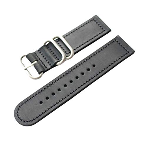 18mm/20mm/22mm/24mm NATO Uhrenarmband Leder One-Piece-Uhrenarmband-Ring-Art Retro-Uhrenarmband Schwarz-Silber-Schnalle, 18mm von Scherry