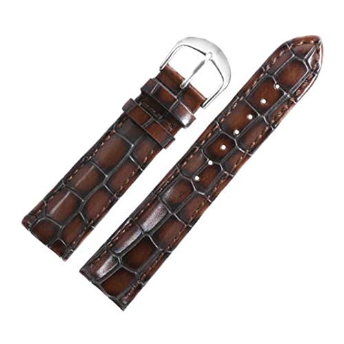 18mm/20mm/22mm Männer-Öl-Wachs-Leder-Armband-Uhrenarmband Dornschließe handgenähten absorbiert Uhrenarmband Zubehör Sweat Brown Armband mit Silber Schnalle, 22mm von Scherry