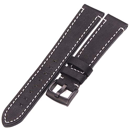 18mm 20mm 22mm Leder Uhrenarmband-Bügel-Handbuch Männer Dick Braun Schwarz Uhrenarmbänder Edelstahl Schnalle Zubehör Schwarz Schwarz Schließe, 22mm von Scherry