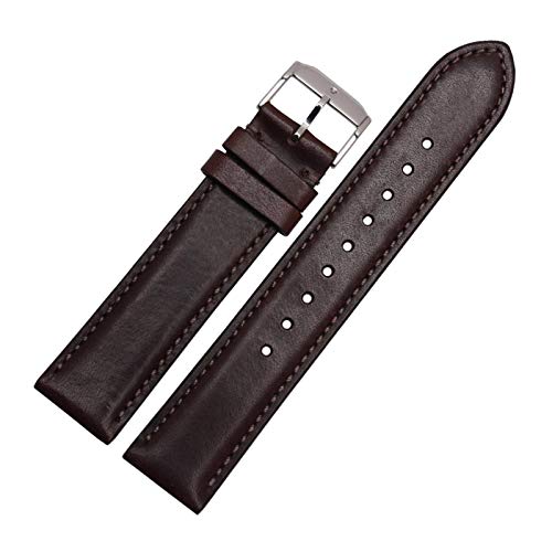 20mm/21mm Double Layer Rindsleder Uhrenarmband Männer einfacher eleganter Armband-Uhrenarmband-Ersatz Dunkelbraun Armband mit Silber Schnalle, 20mm von Scherry