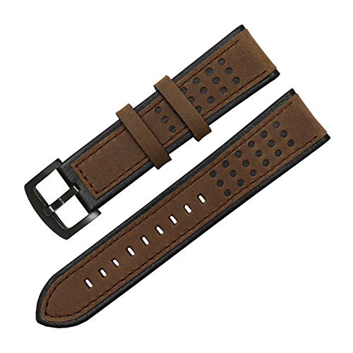 20mm/22mm/24mm Erste Schicht Rindleder Uhrenarmband Retro Multiple-Loch-Design Armband handgenähte Armband Strap Brown Armband mit schwarzer Wölbung, 22mm von Scherry