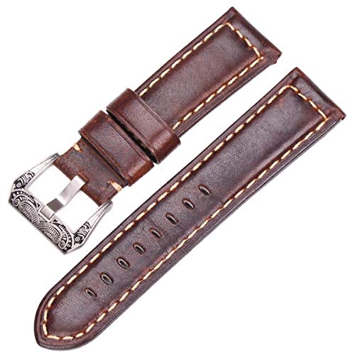 20mm 22mm 24mm Uhrenarmbänder Handgefertigte Vintage Männer Frauen weiche Leder-Uhrenarmband mit Silber-Edelstahl-Schnallen Dakr Brown, 20mm von Scherry