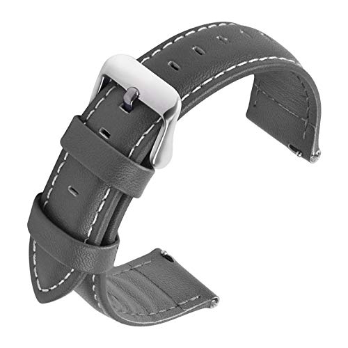 20mm Damen Herren-Öl-Wachs Lederband Konvex Design Elegantes Uhrenarmband-Replacement mit Quick Release Bar Grau, Standard 20mm von Scherry