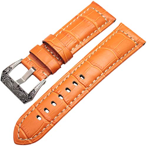 22mm 24mm Leder Uhrenarmbänder Herren Schwarz Braun Orange Armbanduhr-Band-Bügel-Gurt-Retro gebürstet Buckle orange, 22mm von Scherry