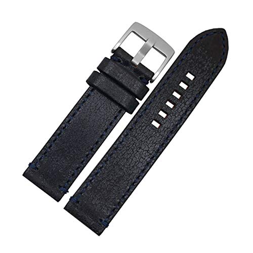 22mm Echtes Leder weicher atmungsaktive Herren-Armband-Uhrenarmband Retro Einfacher Uhrenarmband mit Installationswerkzeugen Blau Armband mit Silber Schnalle, 22mm von Scherry