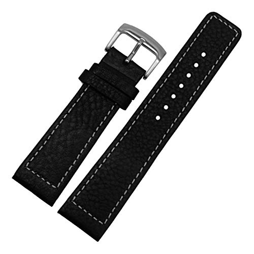 22mm echtes Leder-Armband-Uhrenarmband-Männer saugen Schweiß Band mit Dornschließe aus Edelstahl und Federsteg Reparatur-Werkzeuge Schwarz Armband mit Silber Schnalle, 22mm von Scherry