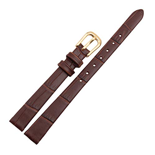 6mm-16mm Damen-Bügel-echtes Leder-Armband Dornschließe aus Edelstahl Mini dünnes Armband Bambusmuster Breath Uhr Brown Armband mit Rosegold Buckle, 12mm von Scherry