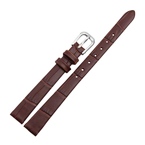 6mm-16mm Damen-Bügel-echtes Leder-Armband Dornschließe aus Edelstahl Mini dünnes Armband Bambusmuster Breath Uhr Brown Armband mit Silber Schnalle, 10mm von Scherry