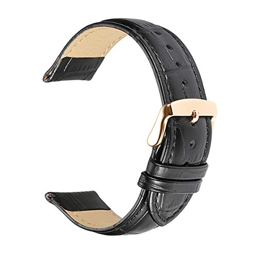 Bands beobachten Lederband 18mm/19mm/20mm/21mm/22mm/24mm Padded Muster Armband schwarz Rose Gold Pin, 18mm von Scherry