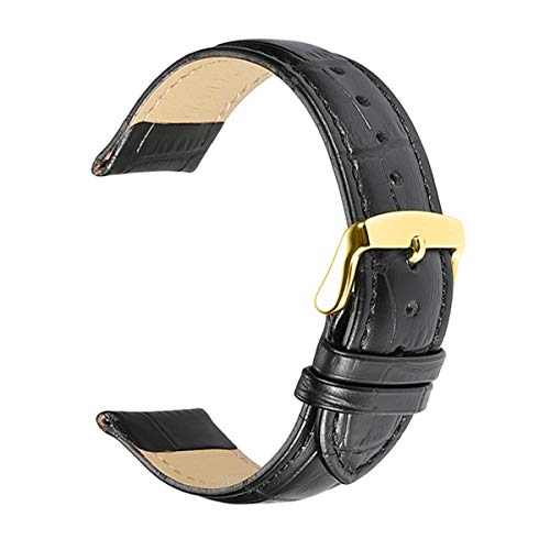 Bands beobachtet Lederband 18mm/19mm/20mm/21mm/22mm/24mm Padded Muster Armband-Schwarz-Gold Pin, 14mm von Scherry