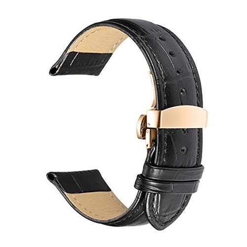 Bands beobachtet Lederband 18mm/19mm/20mm/21mm/22mm/24mm Padded Muster Armband schwarz mit Rose Gold, 14mm von Scherry