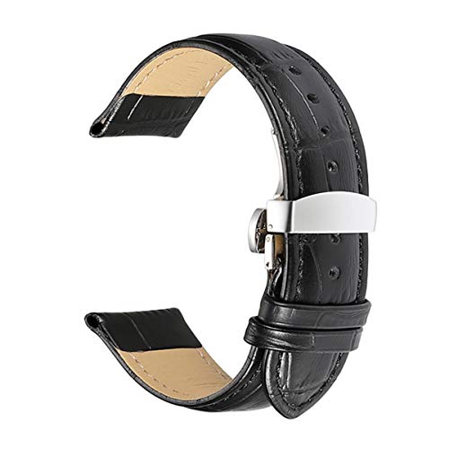 Bands beobachtet Lederband 18mm/19mm/20mm/21mm/22mm/24mm Padded Muster Armband schwarz mit Silber, 16mm von Scherry