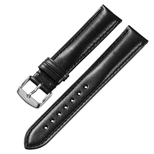 Calf Uhrenarmband 18mm 19mm 20mm 21mm 22mm 24mm Uhrenarmband-Lederarmband für Uhr-Schwarz-Schwarz, 20mm von Scherry