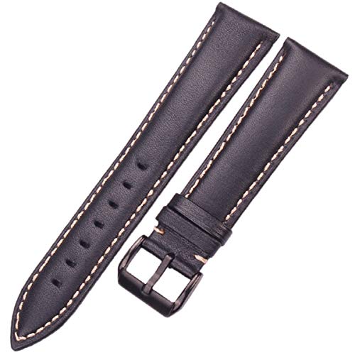 Handgemachte Uhrenarmbänder 18 19 20 21 22 24mm Weinlese-Leder-Uhrenarmband schwarz dunkelbraune Kalbsleder Handgelenk-Band-Gürtelschnalle Pin Schwarz Schwarz Buckle, 20mm von Scherry