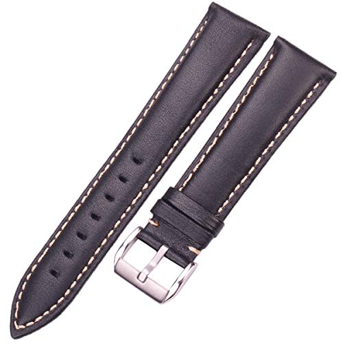 Handgemachte Uhrenarmbänder 18 19 20 21 22 24mm Weinlese-Leder-Uhrenarmband schwarz dunkelbraune Kalbsleder Handgelenk-Band-Gürtelschnalle Pin Schwarz-Silber-Schnalle, 18mm von Scherry