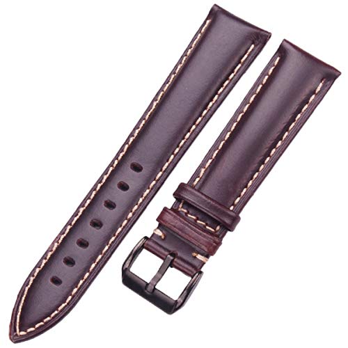 Handgemachte Uhrenarmbänder 18 19 20 21 22 24mm Weinlese-Leder-Uhrenarmband schwarz dunkelbraune Kalbsleder Handgelenk-Band-Gurt-Pin Schnalle Dunkelbraun Schwarz, 24mm von Scherry