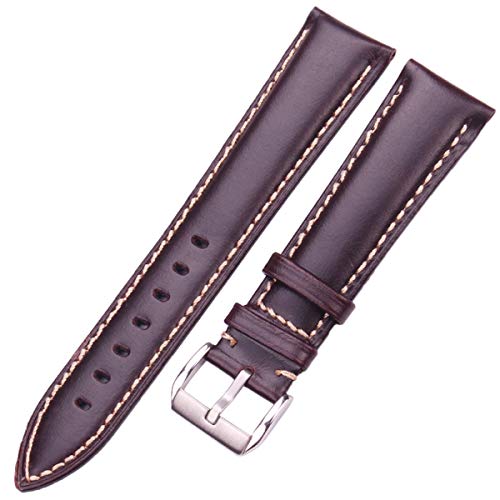 Handgemachte Uhrenarmbänder 18 19 20 21 22 24mm Weinlese-Leder-Uhrenarmband schwarz dunkelbraune Kalbsleder Handgelenk-Band-Gurt-Pin Schnalle Dunkelbraun Silber, 18mm von Scherry