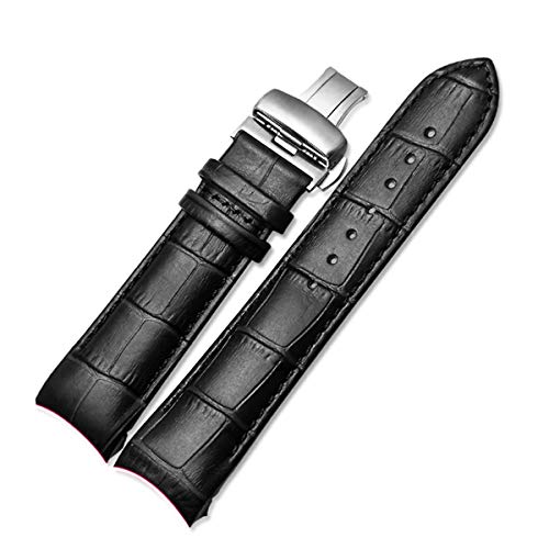 Kalbsleder-Leder-Männer Armband-Uhrenarmband 22/23/24mm Uhrenarmbänder Gurt-Handgelenk-Armband schwarz, 24mm Sillver Schließe von Scherry