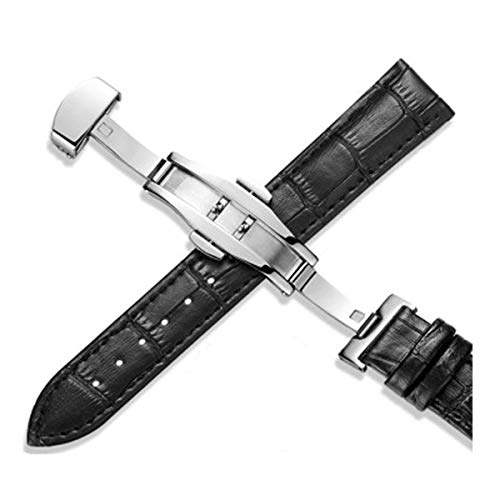 Leder Uhrenarmbänder 12/24mm Universal-Uhr-Schmetterlings-Schnallen-Band-Stahlwölbungs-Bügel-Handgelenk-Gurt-Armband und Werkzeug-Schwarz, 19mm von Scherry