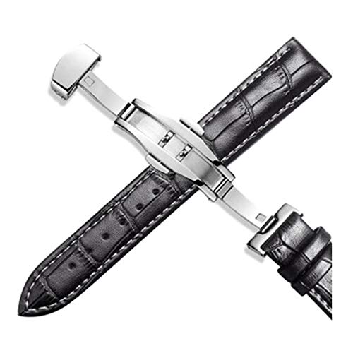 Leder Uhrenarmbänder 12/24mm Universal-Uhr-Schmetterlings-Schnallen-Band-Stahlwölbungs-Bügel-Handgelenk-Gurt-Armband und Werkzeug-Schwarz-Weiß-Linie, 12mm von Scherry