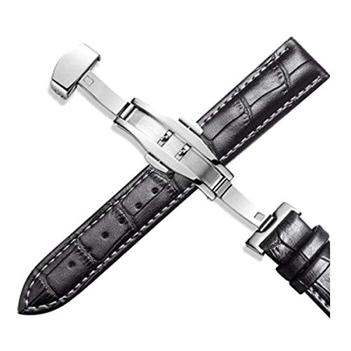 Leder Uhrenarmbänder 12/24mm Universal-Uhr-Schmetterlings-Schnallen-Band-Stahlwölbungs-Bügel-Handgelenk-Gurt-Armband und Werkzeug-Schwarz-Weiß-Linie, 14mm von Scherry