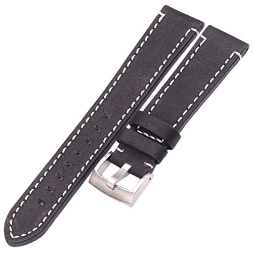 Leder Uhrenarmbänder 18mm 20mm 22mm 24mm schwarz dunkelbraune Damen Herren Kuhfell-Uhrenarmband-Bügel-Gurt mit Schnalle Schwarz-Silber-Haken, 18mm von Scherry