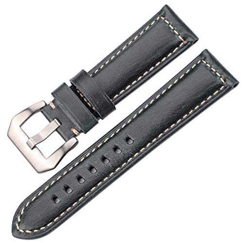 Leder Uhrenarmbänder Uhrenzubehör Damen Herren Blau Gelb Rot Braun Kuhfell Uhrenarmband-Band 20 22 24 26mm Armband Blue Silver Buckle, 20mm von Scherry