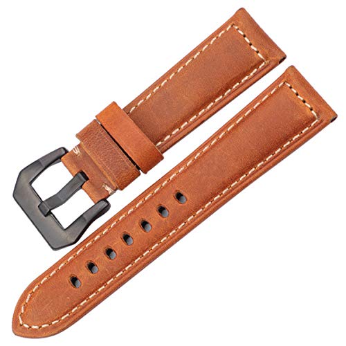 Leder Uhrenarmbänder Uhrenzubehör Damen Herren Blau Gelb Rot Braun Kuhfell Uhrenarmband-Band 20 22 24 26mm Armband Braun Schwarz Buckle, 22mm von Scherry