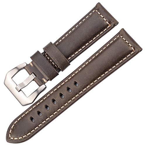 Leder Uhrenarmbänder Uhrenzubehör Damen Herren Blau Gelb Rot Braun Kuhfell Uhrenarmband-Band 20 22 24 26mm Armband Grün Silber Buckle, 22mm von Scherry